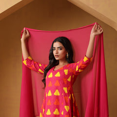 Khushal K Geometric Printed V-Neck Pure Cotton A-Line Kurta set