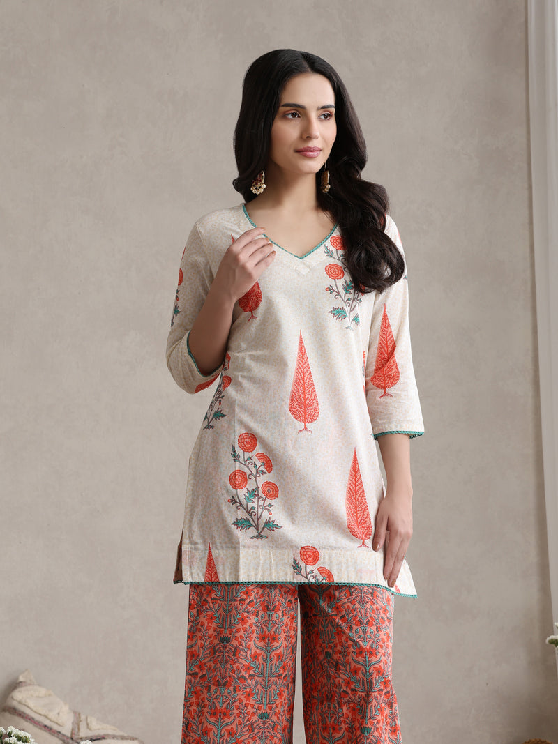 Printed Cotton V-Neck Tunic With Palazzo Co-Ords