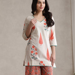 Printed Cotton V-Neck Tunic With Palazzo Co-Ords