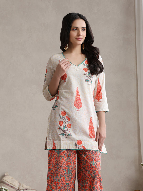 Printed Cotton V-Neck Tunic With Palazzo Co-Ords