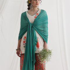 Floral Printed V-Neck Pure Cotton Kurti with Palazzos & Dupatta