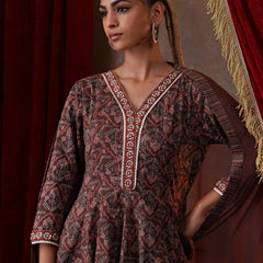 Khushal K Women Cotton kurta and palazzo with dupatta set - Brown