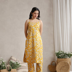 Yellow Floral & Polka Fusion Cotton Cord Set