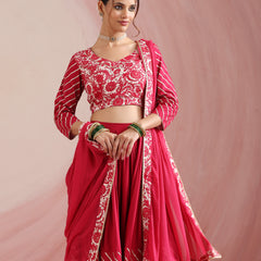 Pink Floral Printed Gotta Patti Ready to Wear Lehenga & Choli With Dupatta