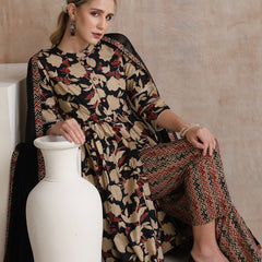 Floral Printed Mandarin Collar Pure Cotton Anarkali Kurta & Palazzos And Dupatta