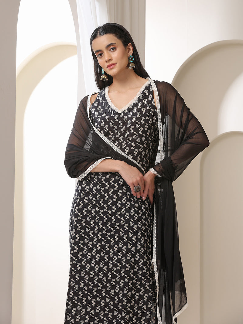 Women Floral Printed Regular Pure Cotton Kurta with Palazzos & With Dupatta