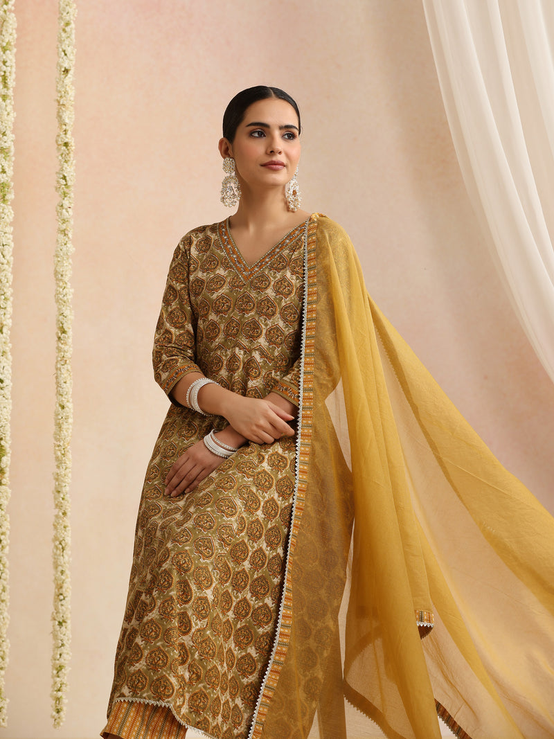 Women Ethnic Motifs Printed Cotton Anarkali Kurta with Palazzos & Dupatta