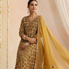 Women Ethnic Motifs Printed Cotton Anarkali Kurta with Palazzos & Dupatta