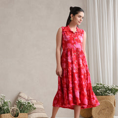 Women Floral Print A-Line Midi Dress