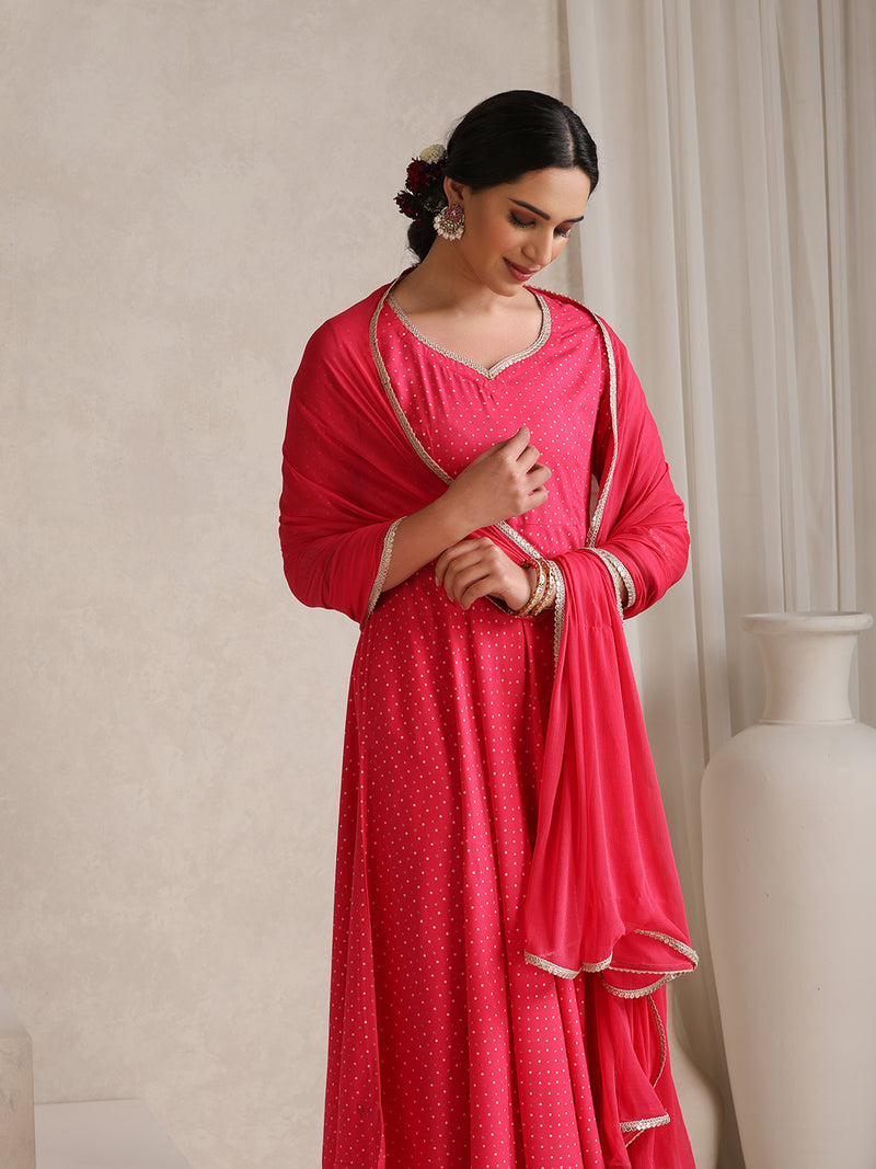 Khushal K Polka Dot Printed Anarkali Kurta set