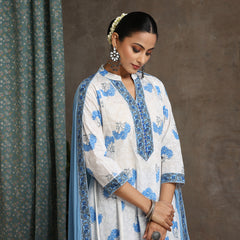 Floral Printed Pure Cotton A-Line Kurta With Palazzos And Dupatta