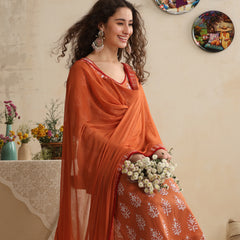 Khushal K Women Floral Printed Regular Pure Cotton Pink Kurta & Palazzo With Dupatta