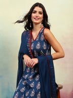 Ethnic Motifs Printed V-Neck Sleeveless Pure Cotton Kurta with Palazzo & Dupatta