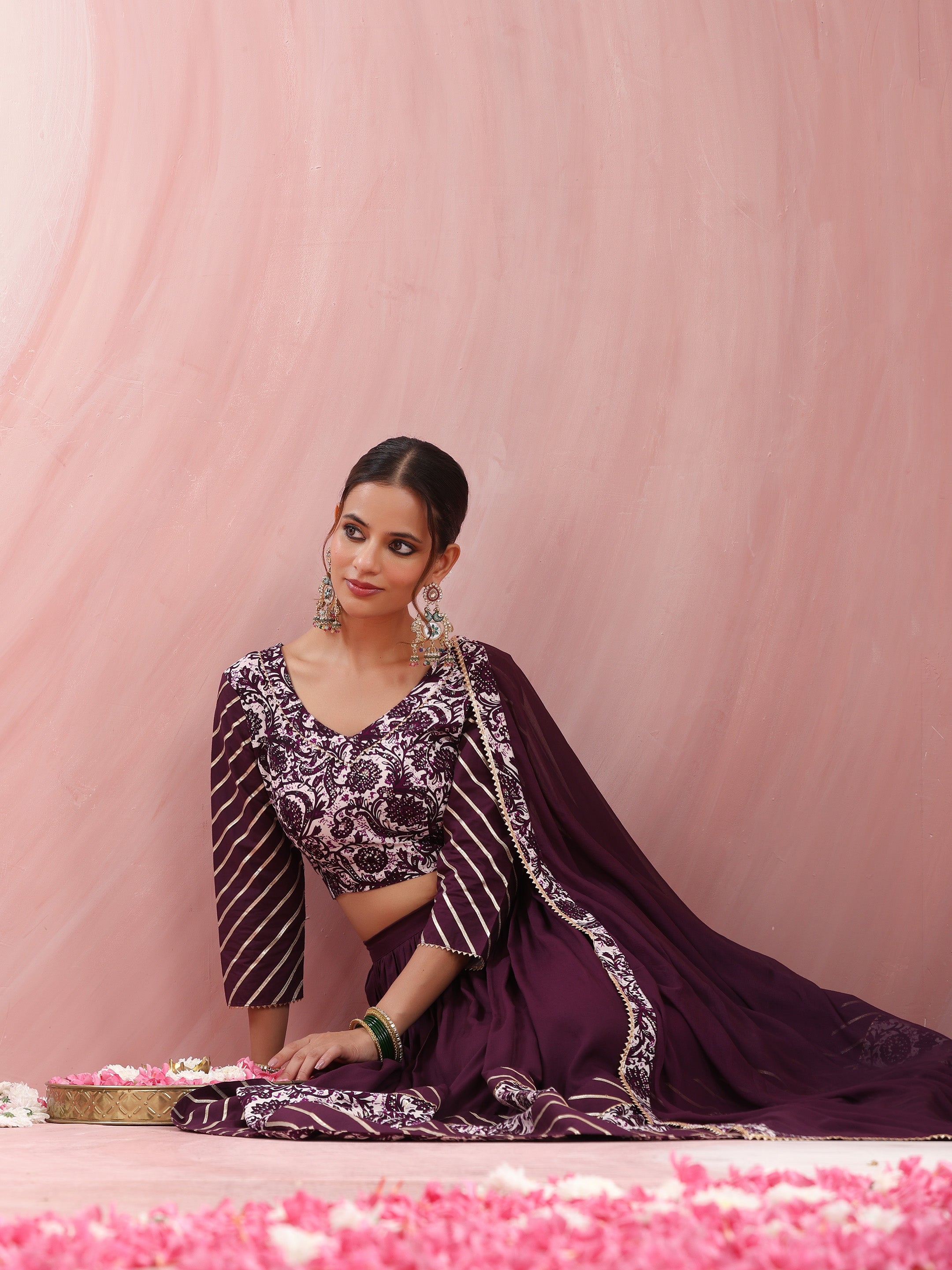 Floral Printed Gotta Patti Ready to Wear Lehenga & Choli With Dupatta