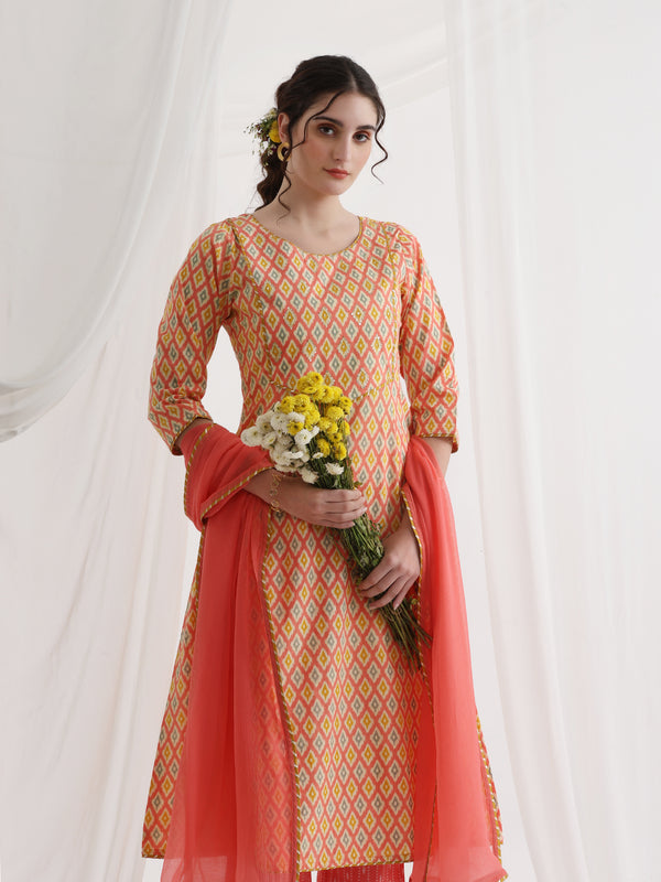 Khushal K Women Geometric Printed Pure Cotton A-Line Kurta set