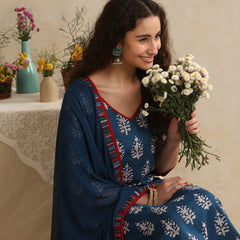 Khushal K Women Floral Printed Regular Pure Cotton Blue Kurta & Palazzo With Dupatta