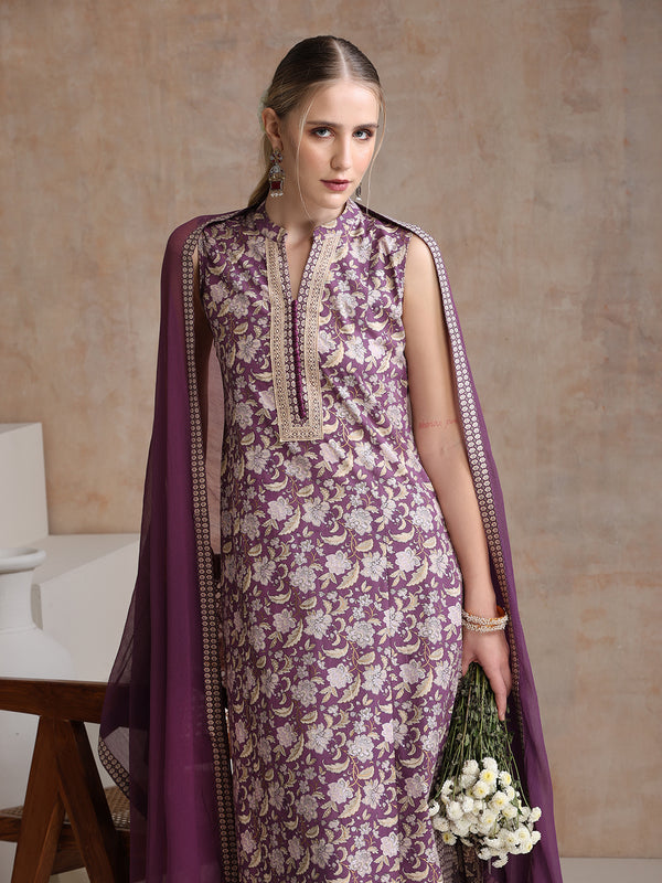 Women Floral Printed Cotton Kurta with Palazzos & Dupatta