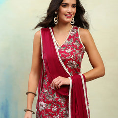 Floral Printed Regular Pure Cotton Straight Kurta with Palazzos & Dupatta