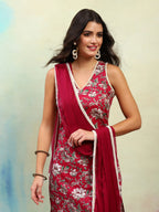 Floral Printed Regular Pure Cotton Straight Kurta with Palazzos & Dupatta