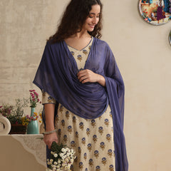Khushal K Women Floral Printed Regular Pure Cotton Cream Kurta & Palazzo With Dupatta
