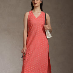 Khushal K Geometric Printed V-Neck Pure Cotton Straight Kurta set