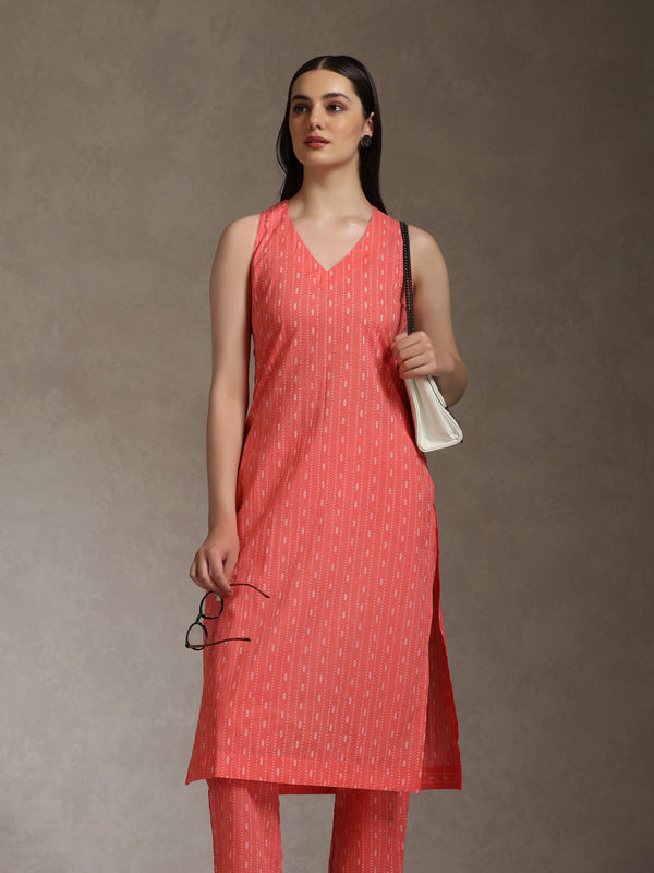 Khushal K Geometric Printed V-Neck Pure Cotton Straight Kurta set