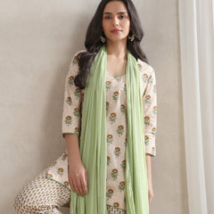 Floral Printed V-Neck Pure Cotton Kurta with Palazzos & With Dupatta