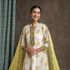 Floral Printed Pure Cotton Straight Kurta With Palazzos And Dupatta