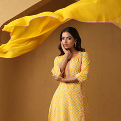 Khushal K Women  Printed Regular Aline Calf Length Kurta set