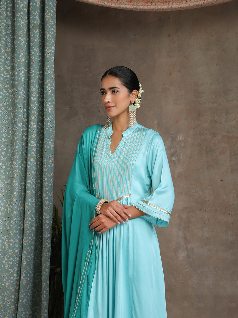 Khushal K Women Embroidered Pleated Gotta Patti Kurta set