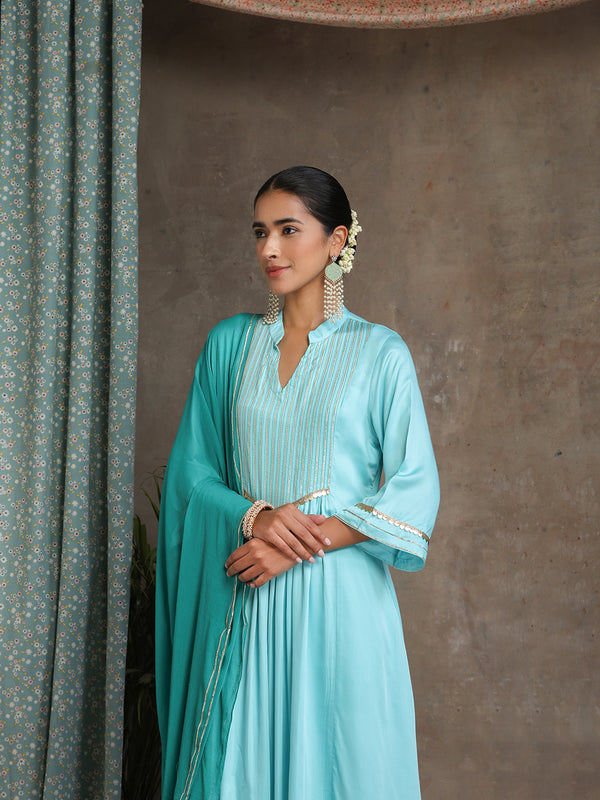 Khushal K Women Embroidered Pleated Gotta Patti Kurta set