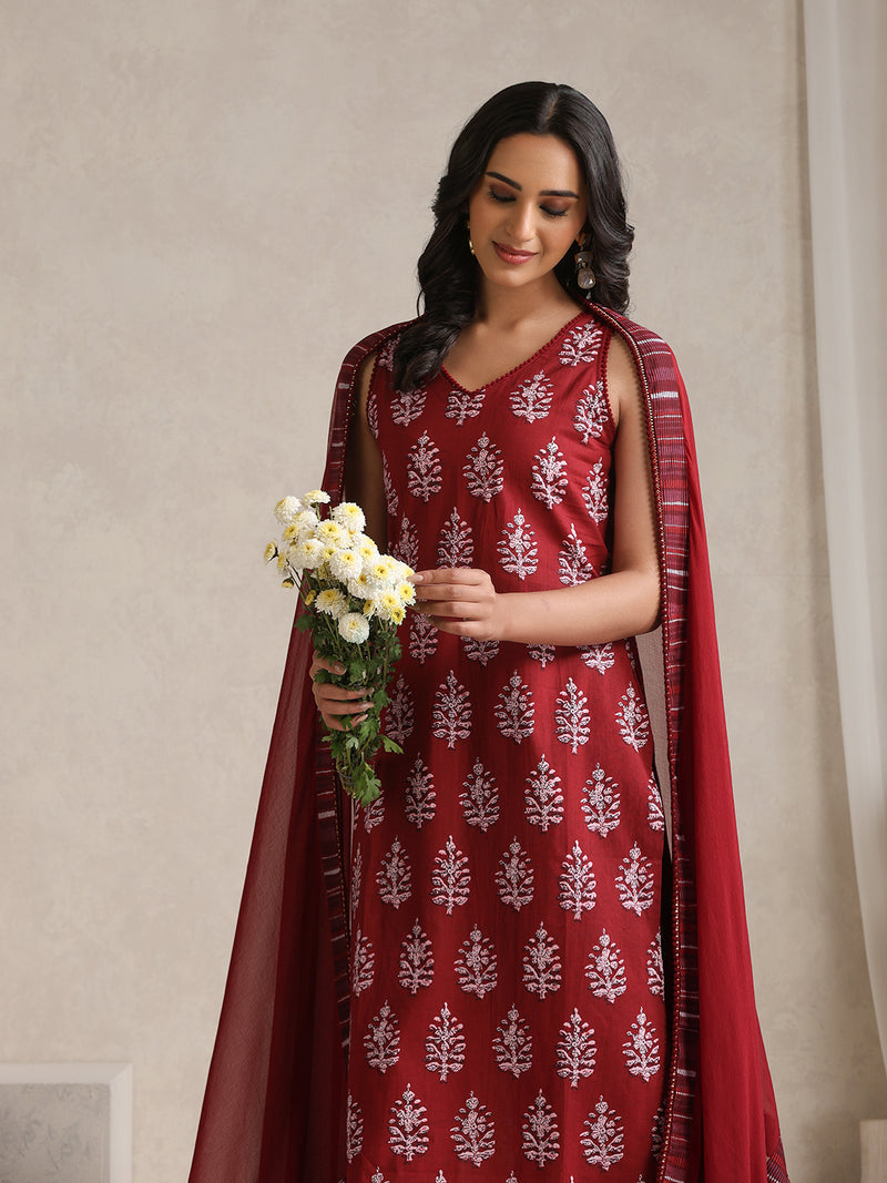 Khushal K Floral Printed V-Neck Pure Cotton Kurta set