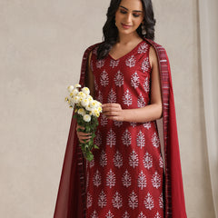Khushal K Floral Printed V-Neck Pure Cotton Kurta set
