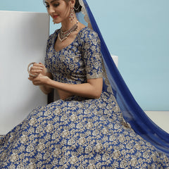Printed V-Neck Ready to Wear Lehenga & Blouse With Dupatta