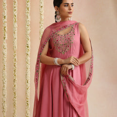 Pink embroidered Kurta with Palazzos with dupatta