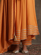 Floral Embroidered V-Neck Thread Work A-Line Kurta With Trousers And Dupatta