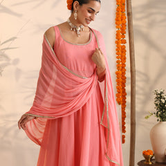 Khushal K Women Cotton Kurta and Palazzo With Dupatta Set - Pink