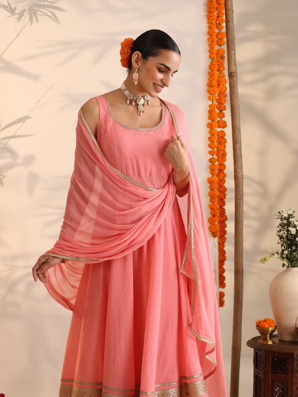 Khushal K Women Cotton Kurta and Palazzo With Dupatta Set - Pink