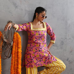 Khushal K Women Cotton Kurta Farsi Salwar Set - Pink