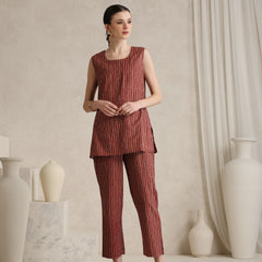 Rust Handblock Printed Cotton Co-ord Set with Jacket