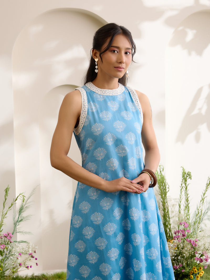 Khushal K Women Cotton Kurta With Palazzo Set - Blue