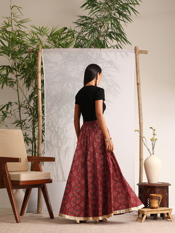 Khushal K Womens Cotton Printed Skirts - Maroon