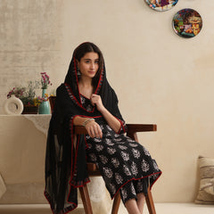 Khushal K Women Black Floral Printed Regular Pure Cotton Kurta & Palazzo With Dupatta