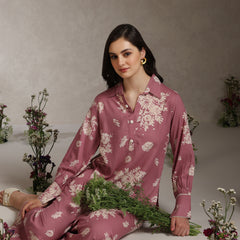Floral Printed Mauve Co-ord Set with Flared Sleeves