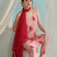 Floral Printed Pure Cotton Straight Kurta with Trousers & Dupatta