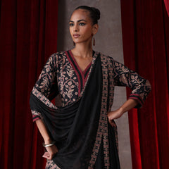 Khushal K Women Cotton kurta and palazzo with dupatta set - Black