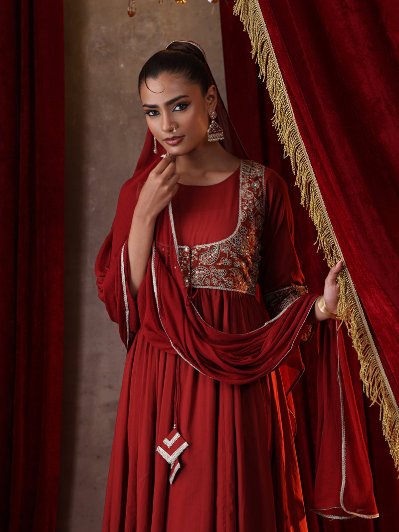 Khushal K Women Cotton kurta and palazzo with dupatta set - Rust