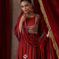 Khushal K Women Cotton kurta and palazzo with dupatta set - Rust