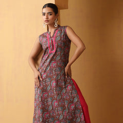 Khushal K Floral Printed Mandarin Collar Pure Cotton Straight Kurta set