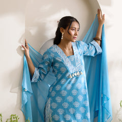 Khushal K Women Cotton Kurta And Palazzo With Dupatta Set - Blue